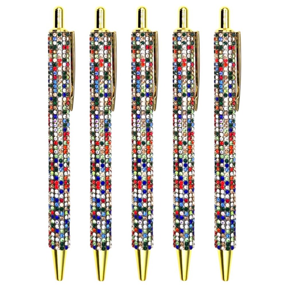 🟢 5️⃣ Pack Bling Rhinestone Multi-Color Ballpoint Pens with Case
